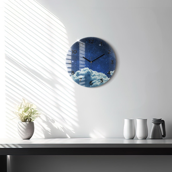 Round glass clock Night sky