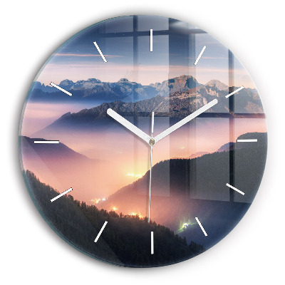 Round glass clock Mountain peak landscape