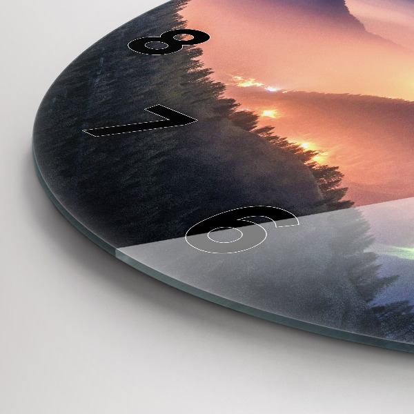 Round glass clock Mountain peak landscape