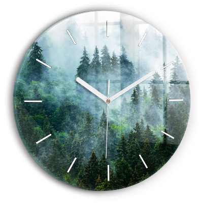 Round glass clock Misty forest