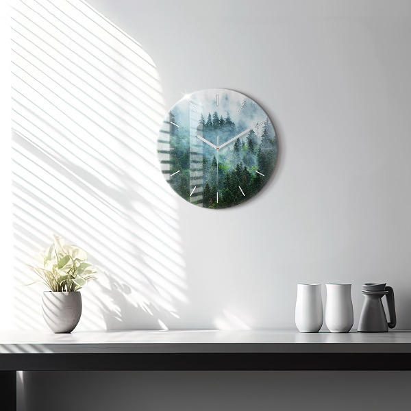 Round glass clock Misty forest