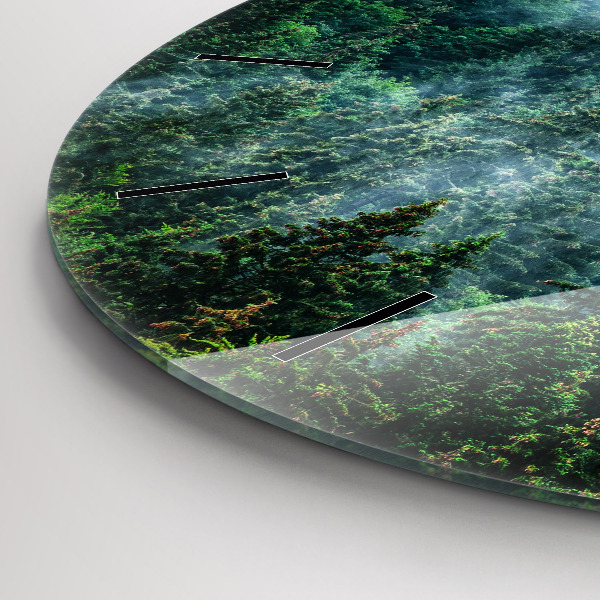 Round glass clock Misty forest