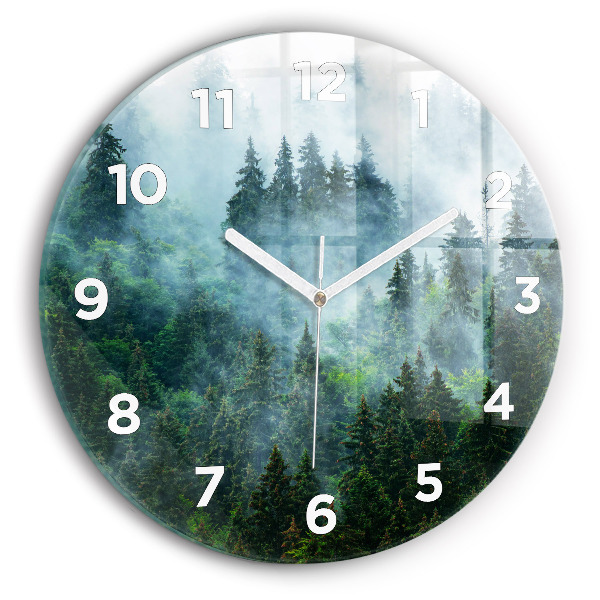 Round glass clock Misty forest