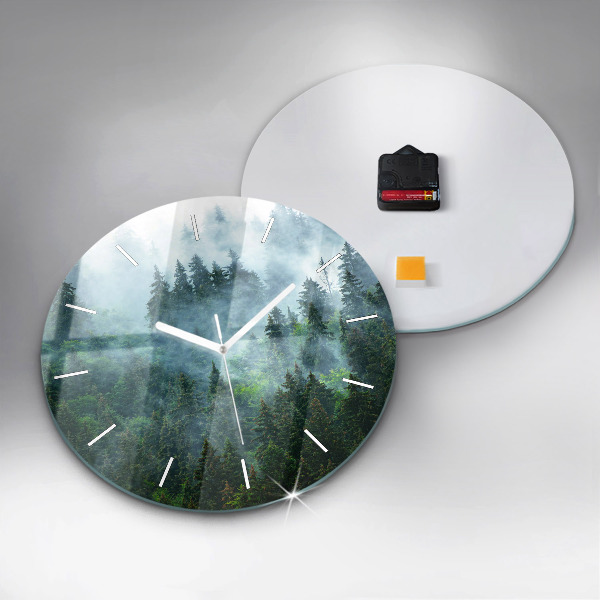 Round glass clock Misty forest