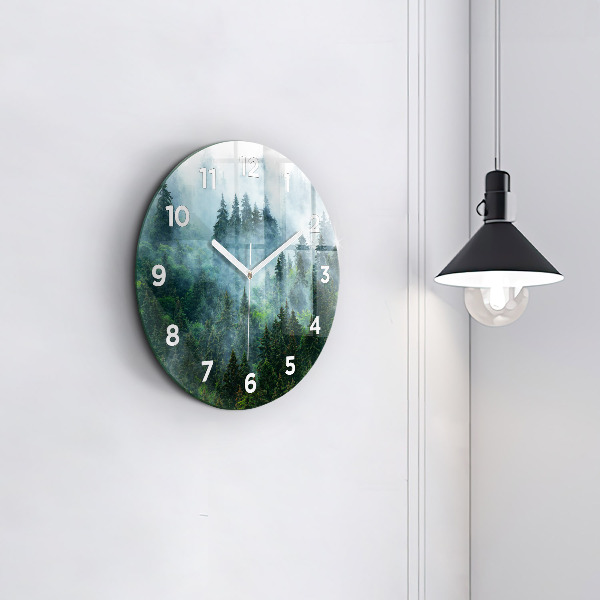 Round glass clock Misty forest