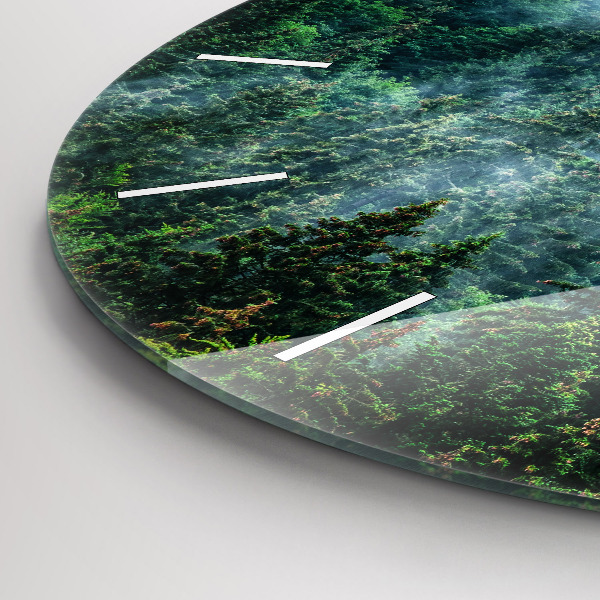 Round glass clock Misty forest