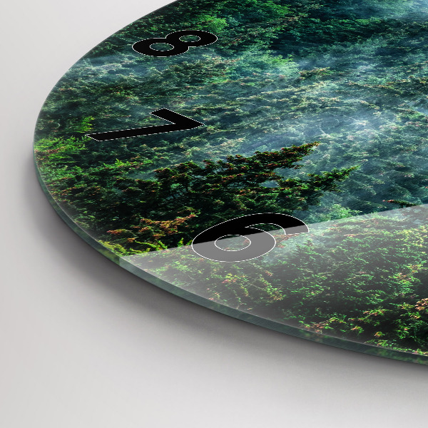 Round glass clock Misty forest