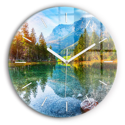 Round glass clock River Mountains Landscape