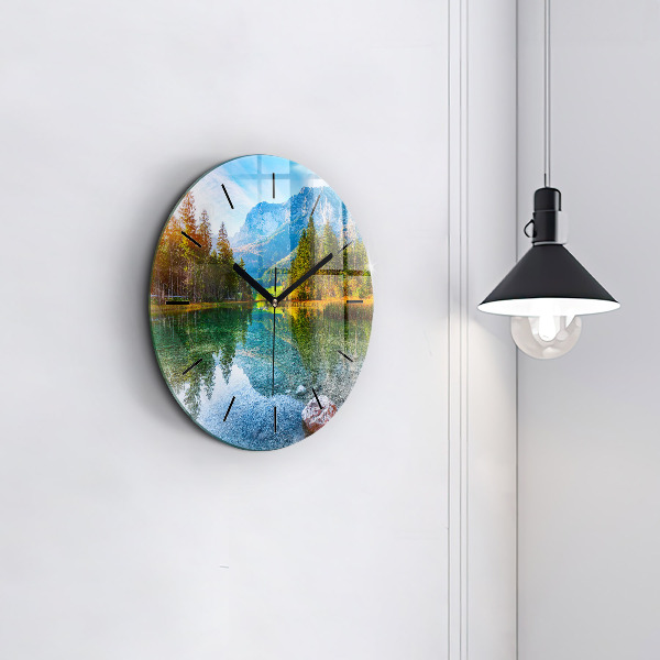 Round glass clock River Mountains Landscape