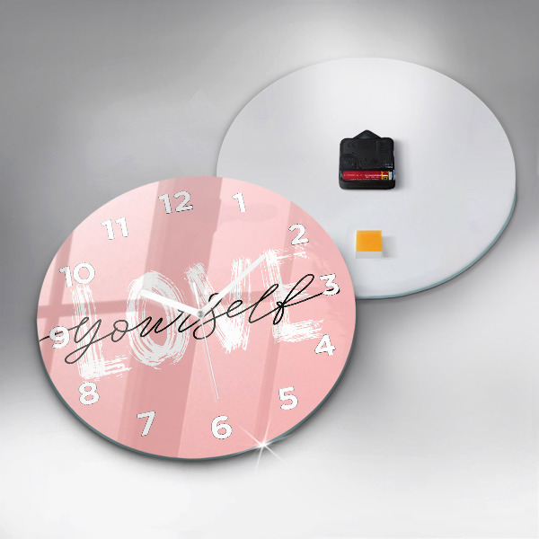 Round glass clock The inscription Love yourself