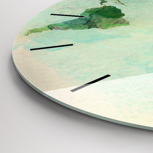 Round glass clock Watercolor world map