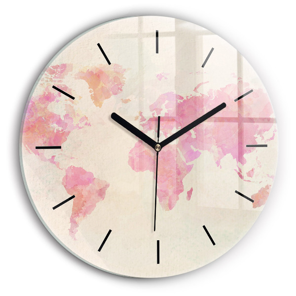 Round glass clock Watercolor world map