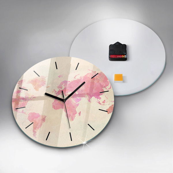 Round glass clock Watercolor world map