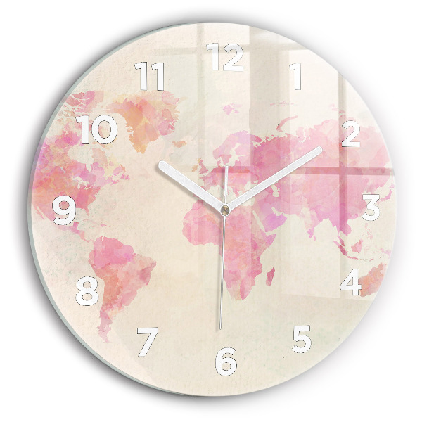 Round glass clock Watercolor world map