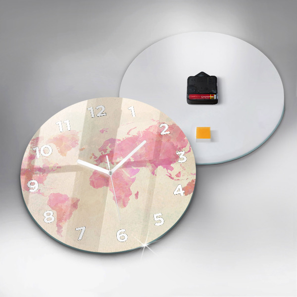 Round glass clock Watercolor world map