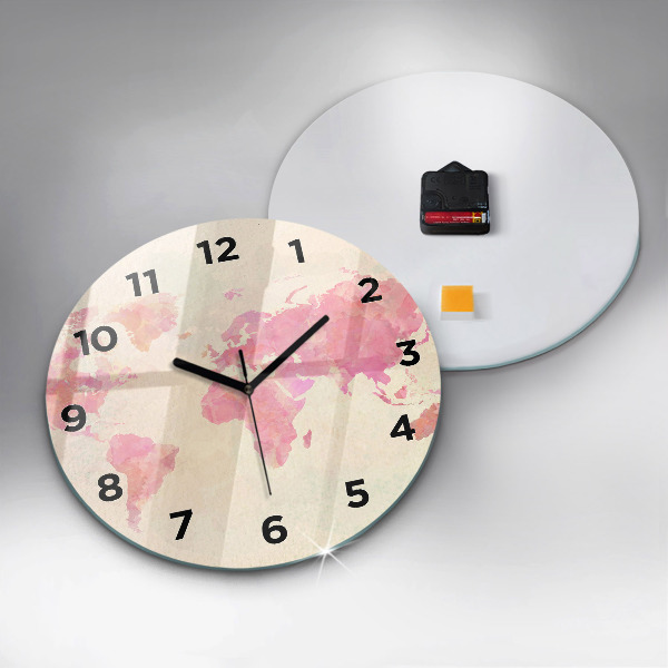 Round glass clock Watercolor world map
