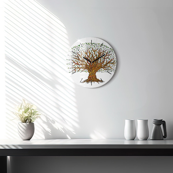 Round glass clock Tree and roots