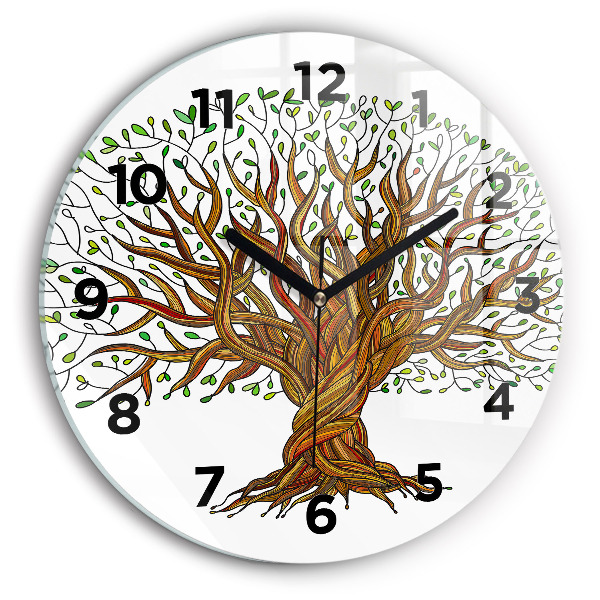 Round glass clock Tree and roots