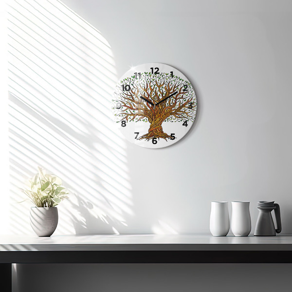 Round glass clock Tree and roots