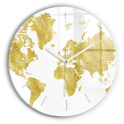 Round glass clock Golden map of the world
