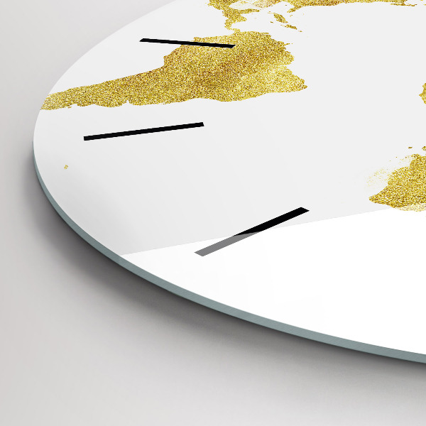 Round glass clock Golden map of the world