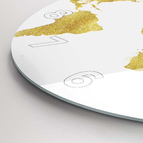Round glass clock Golden map of the world