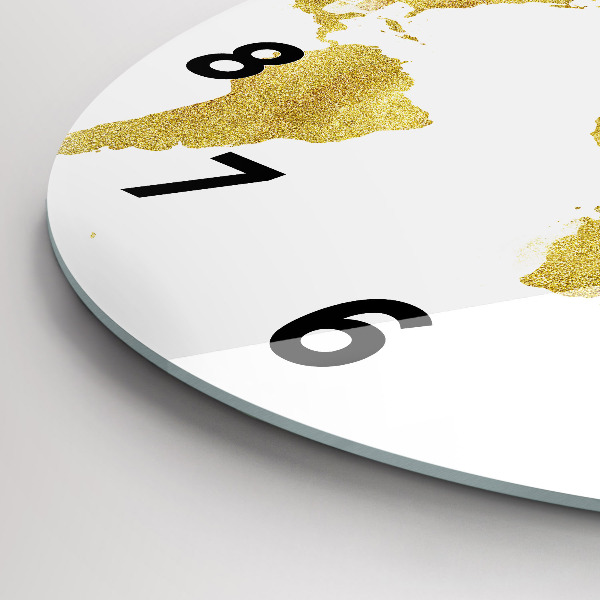 Round glass clock Golden map of the world