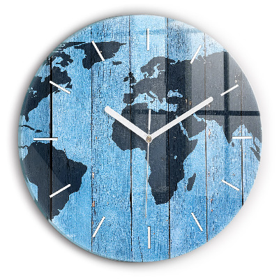 Round glass clock World map on boards