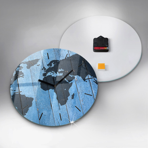 Round glass clock World map on boards