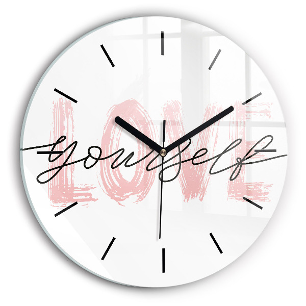 Round glass clock The inscription Love yourself