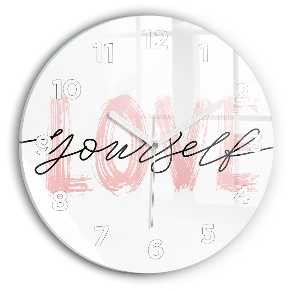 Round glass clock The inscription Love yourself