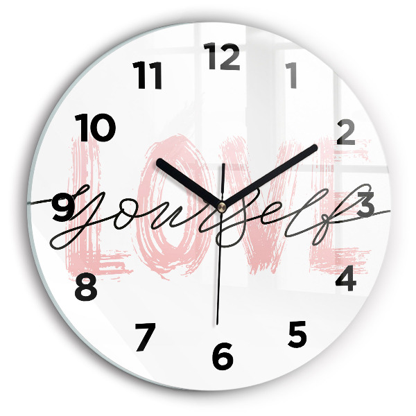 Round glass clock The inscription Love yourself