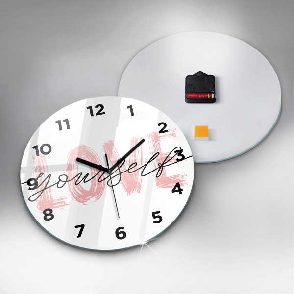 Round glass clock The inscription Love yourself