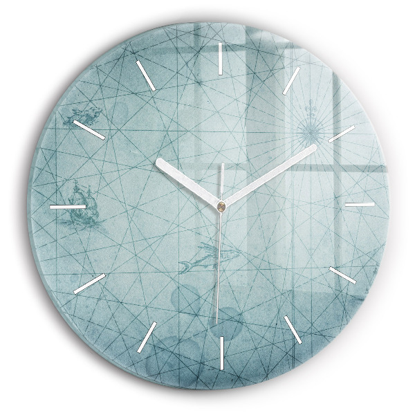 Round glass clock Vintage map