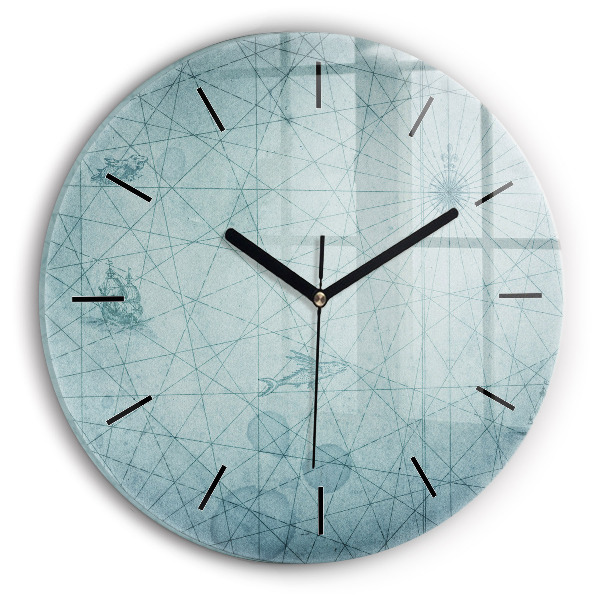 Round glass clock Vintage map