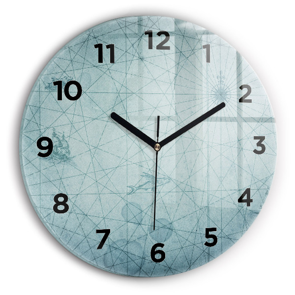 Round glass clock Vintage map