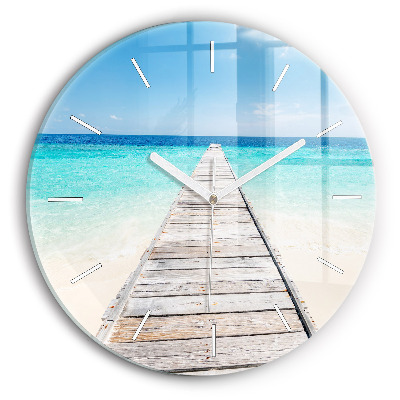 Round glass clock Tropical island