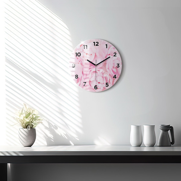 Round glass clock Blooming flowers