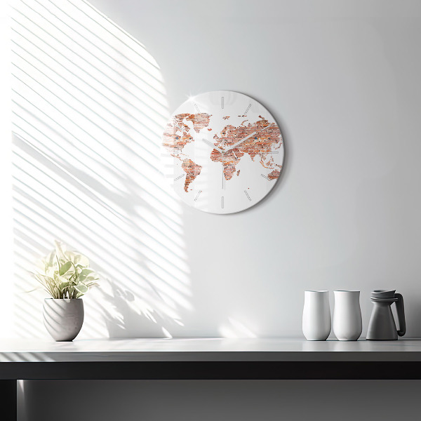 Round glass clock Old brick map