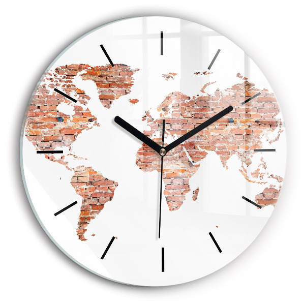 Round glass clock Old brick map