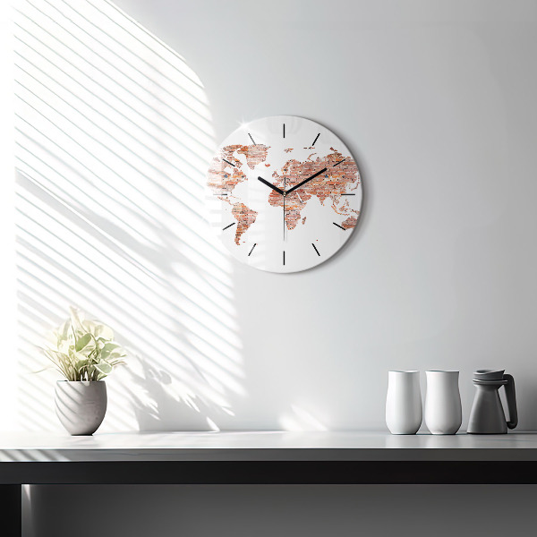 Round glass clock Old brick map