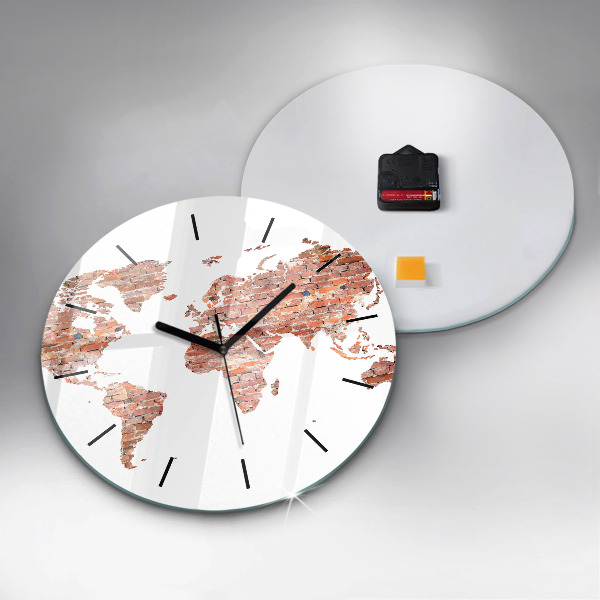 Round glass clock Old brick map