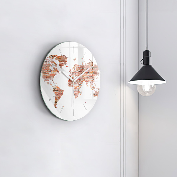 Round glass clock Old brick map