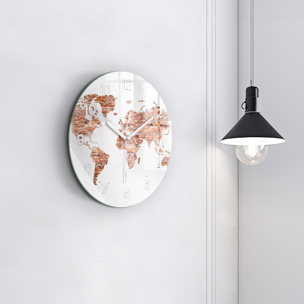 Round glass clock Old brick map