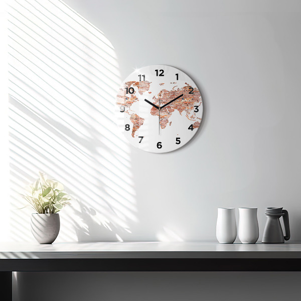 Round glass clock Old brick map