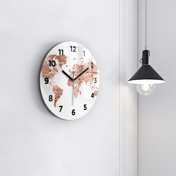 Round glass clock Old brick map