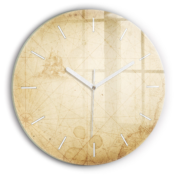 Round glass clock Old world map