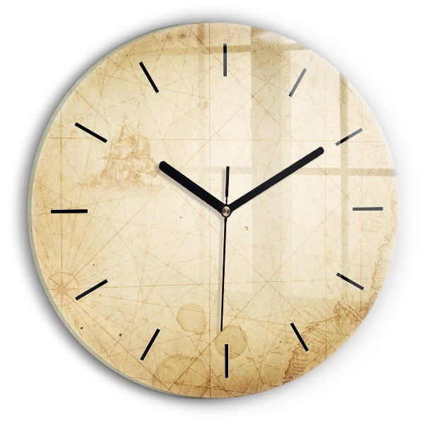 Round glass clock Old world map