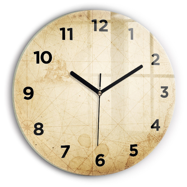 Round glass clock Old world map