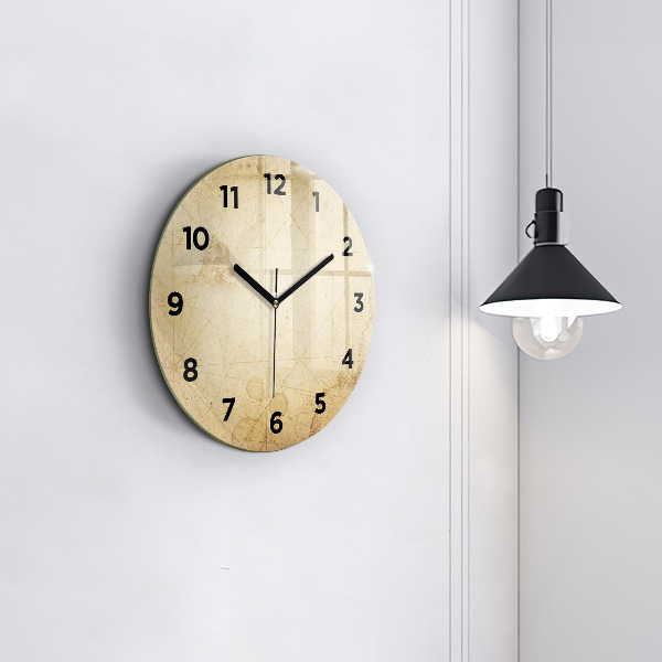 Round glass clock Old world map
